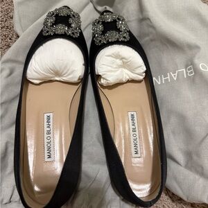 Manolo Blahnik Black Flats with Embellished Buckle